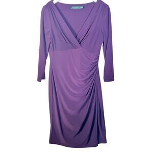 Ralph Lauren Purple Knit V Neck Ruched Sheath Dress Size 10